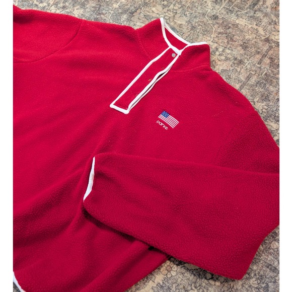 Parke Tops - Parke Womens Red Sherpa Fleece Snap Mock Neck Pullover American Flag L/XL